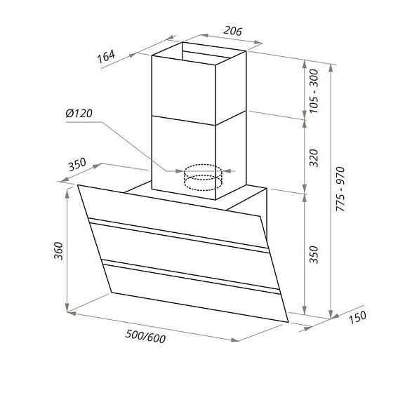 Каминная вытяжка MAUNFELD Bridge Line 60 черный/полоска сатин