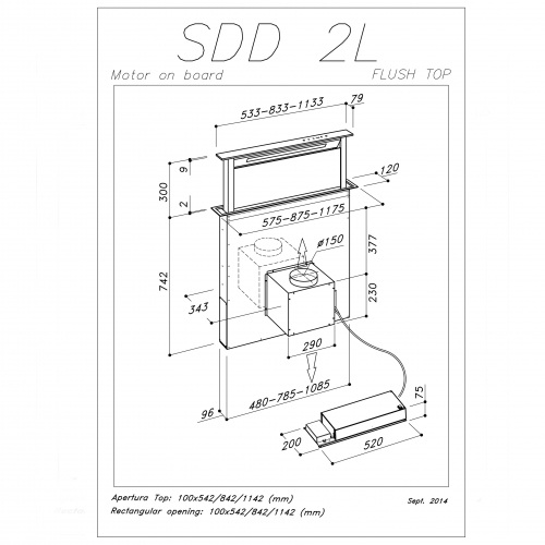 Встраиваемая вытяжка в стол SIRIUS SDD2 L EM IX 60