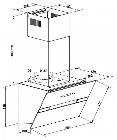 Вытяжка MAUNFELD MERSEY 60 нержавейка/черное стекло купить с доставкой по Москве и Московской области в интернет-магазине ТехноВегас