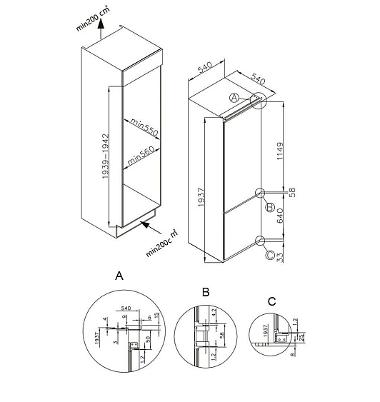 Встраиваемый двухкамерный холодильник LEX LBI193.1D купить с доставкой по Москве и Московской области в интернет-магазине ТехноВегас