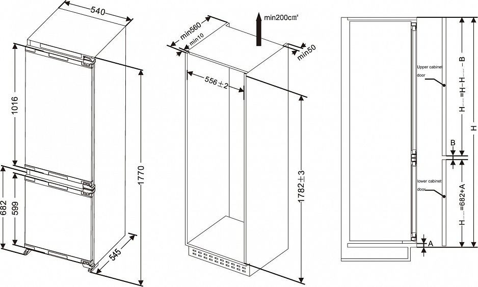 Чертеж шкафа под встраиваемый холодильник