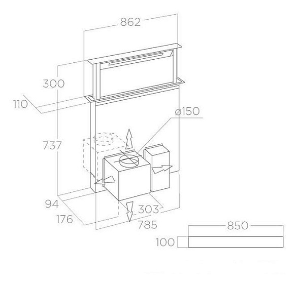 Встраиваемая вытяжка в стол Elica GETUP IX/A/90