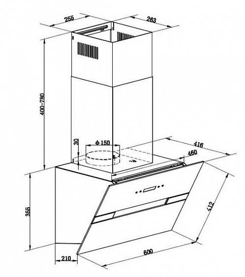 Каминная вытяжка Maunfeld Mersey 60 нержавейка/белое стекло