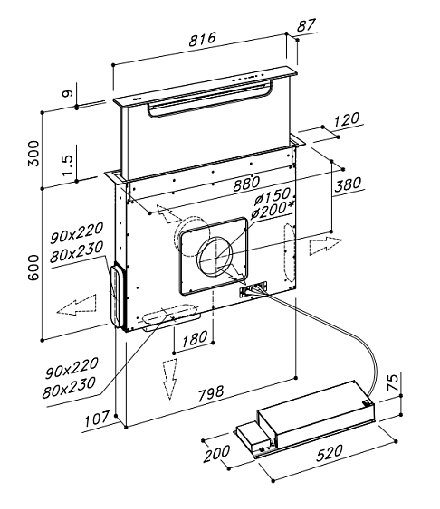 Встраиваемая вытяжка в стол SIRIUS S-DD18 EM BALANCE W