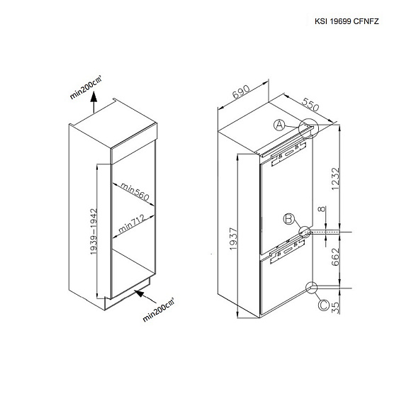Встраиваемый холодильник KORTING KSI 19699 CFNFZ купить с доставкой по Москве и Московской области в интернет-магазине ТехноВегас