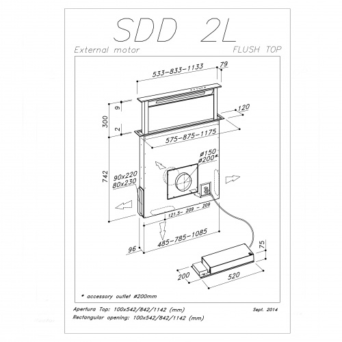 Встраиваемая вытяжка в стол SIRIUS SDD2 L TC EM 120
