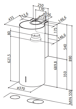 Вытяжка FABER 110.0332.307 FABER CYLINDRA/2 EV8 2EL XH890 купить с доставкой по Москве и Московской области в интернет-магазине ТехноВегас