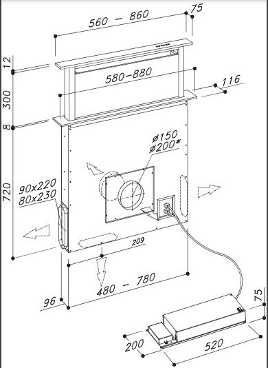Встраиваемая вытяжка в стол SIRIUS S-DD20 EM IX купить с доставкой по Москве и Московской области в интернет-магазине ТехноВегас