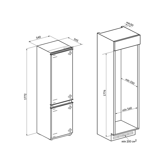 Встраиваемый холодильник Hiberg RFCB-300 LFW купить с доставкой по Москве и Московской области в интернет-магазине ТехноВегас