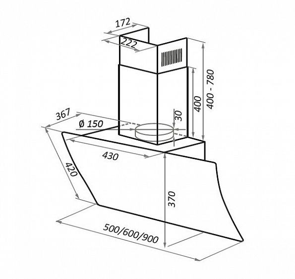 Каминная вытяжка Maunfeld SKY STAR CHEF 90 черный купить с доставкой по Москве и Московской области в интернет-магазине ТехноВегас