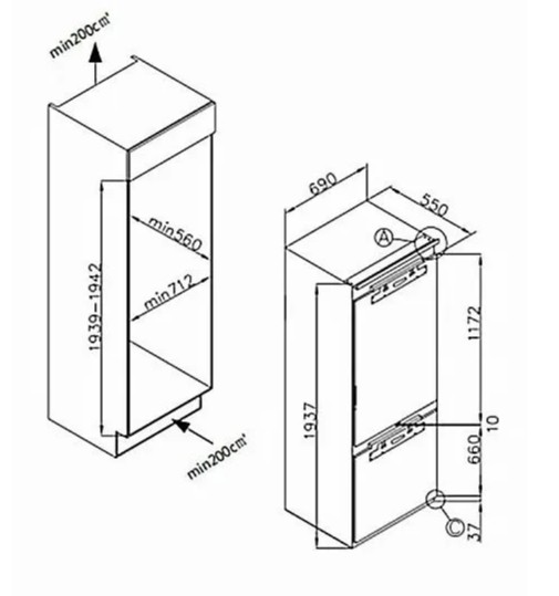 Встраиваемый холодильник Weissgauff WRKI 1970 Total NoFrost Inverter Premium Ecofresh Inox купить с доставкой по Москве и Московской области в интернет-магазине ТехноВегас