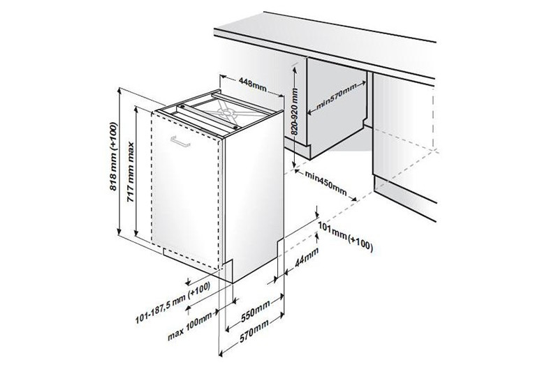 Посудомойка встраиваемая 45 размеры для встраивания схема