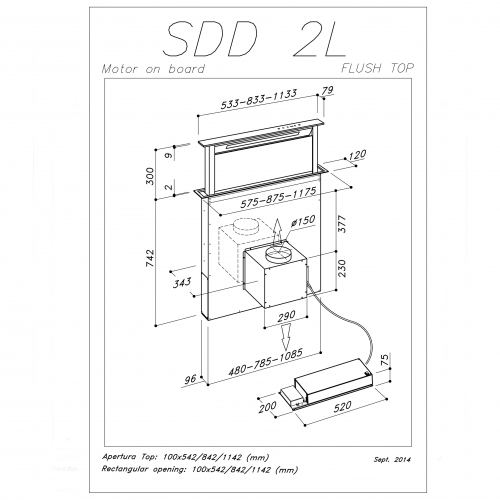 Встраиваемая вытяжка в стол SIRIUS SDD2LTCEM90