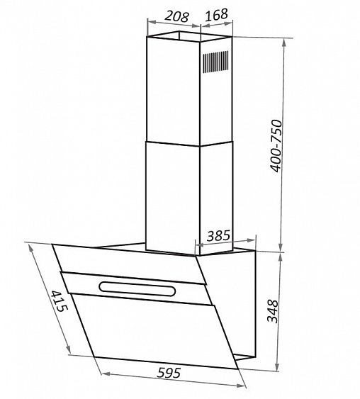 Каминная вытяжка Maunfeld Moon 60 черное стекло/вставка нержавейка