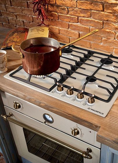 Газовая поверхность MAUNFELD mghe.64.74rib_ivory enamel (бежевая эмаль+бронза) купить с доставкой по Москве и Московской области в интернет-магазине ТехноВегас