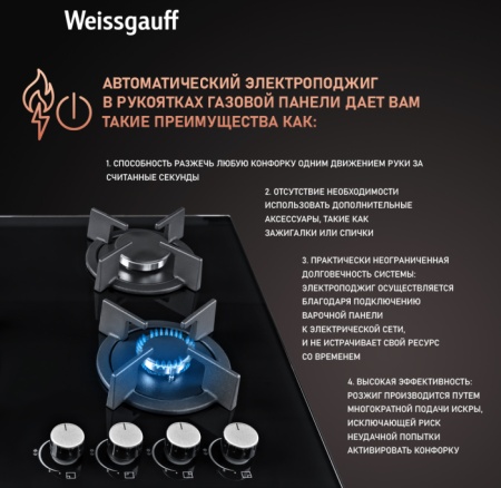 Газовая панель Weissgauff HGG 640 BG купить с доставкой по Москве и Московской области в интернет-магазине ТехноВегас