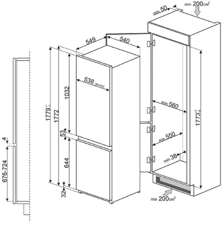 Холодильник SMEG C7280NLD2P1 купить с доставкой по Москве и Московской области в интернет-магазине ТехноВегас