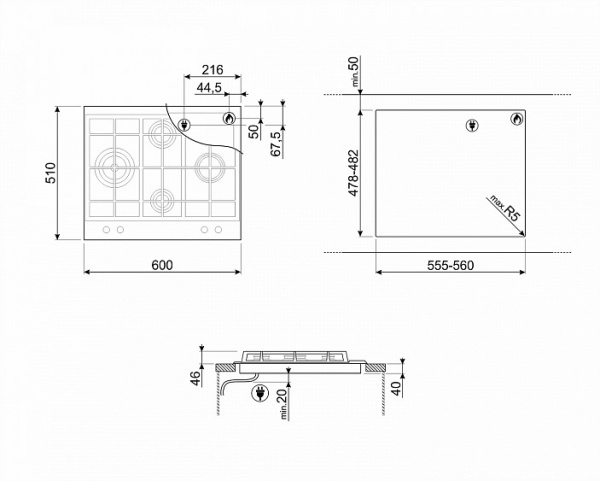 Варочная панель SMEG P260XGH купить с доставкой по Москве и Московской области в интернет-магазине ТехноВегас