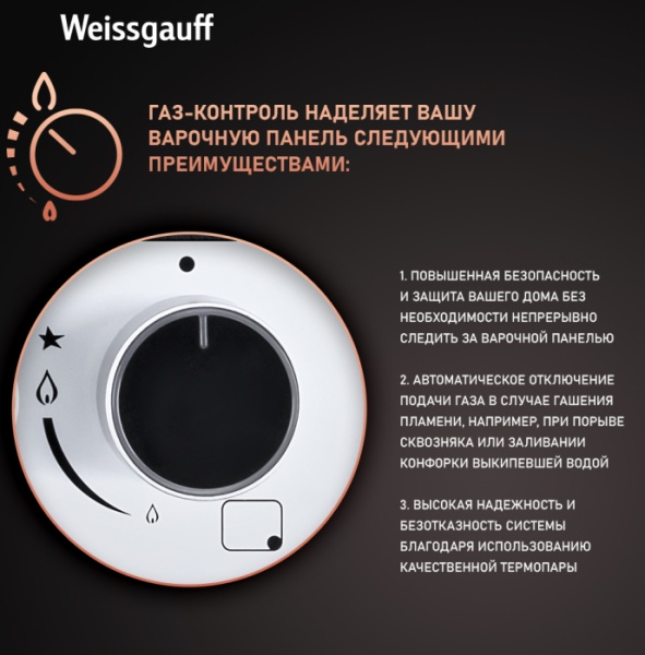 Газовая панель WEISSGAUFF HGRG 641 WG купить с доставкой по Москве и Московской области в интернет-магазине ТехноВегас