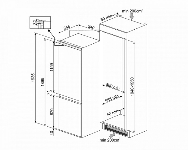 Встраиваемый холодильник SMEG C8194TNE купить с доставкой по Москве и Московской области в интернет-магазине ТехноВегас