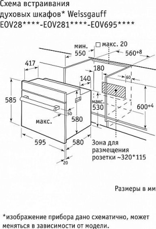 Духовой шкаф WEISSGAUFF EOV 28 PDW купить с доставкой по Москве и Московской области в интернет-магазине ТехноВегас