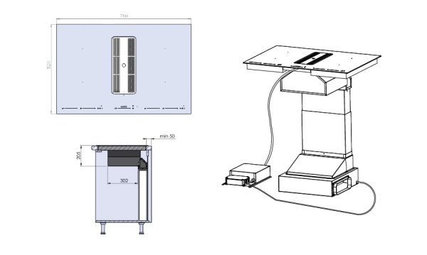 Встраиваемая вытяжка в стол SIRIUS S-DDH3 EM