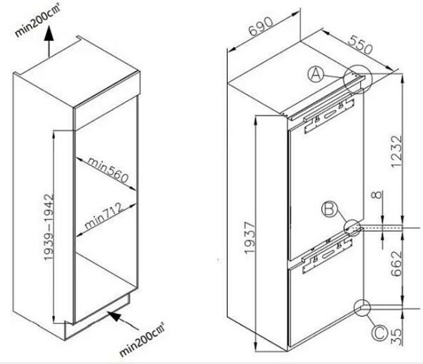 Встраиваемый холодильник Weissgauff WRKI 1969 Total NoFrost Premium EcoFresh
