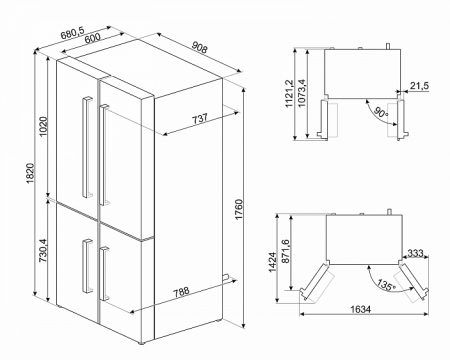 Холодильник SMEG FQ60B2PE1 купить с доставкой по Москве и Московской области в интернет-магазине ТехноВегас