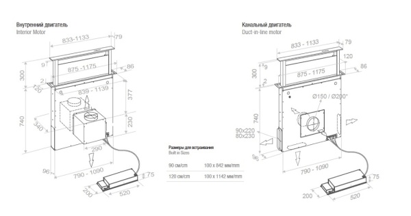Вытяжка PANDO E-320/90 IX-CR.TOUCH V.950 SEC черное стекло