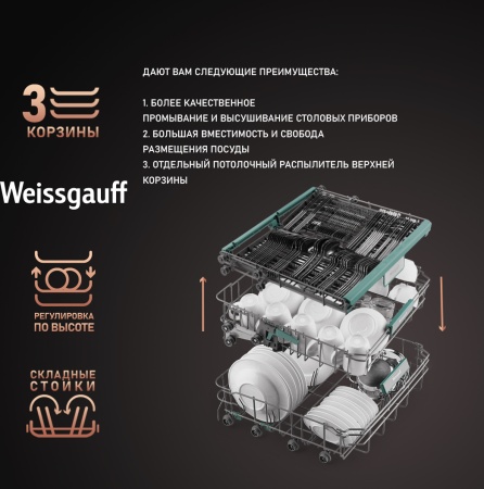 Посудомоечная машина WEISSGAUFF BDW 6073 D купить с доставкой по Москве и Московской области в интернет-магазине ТехноВегас
